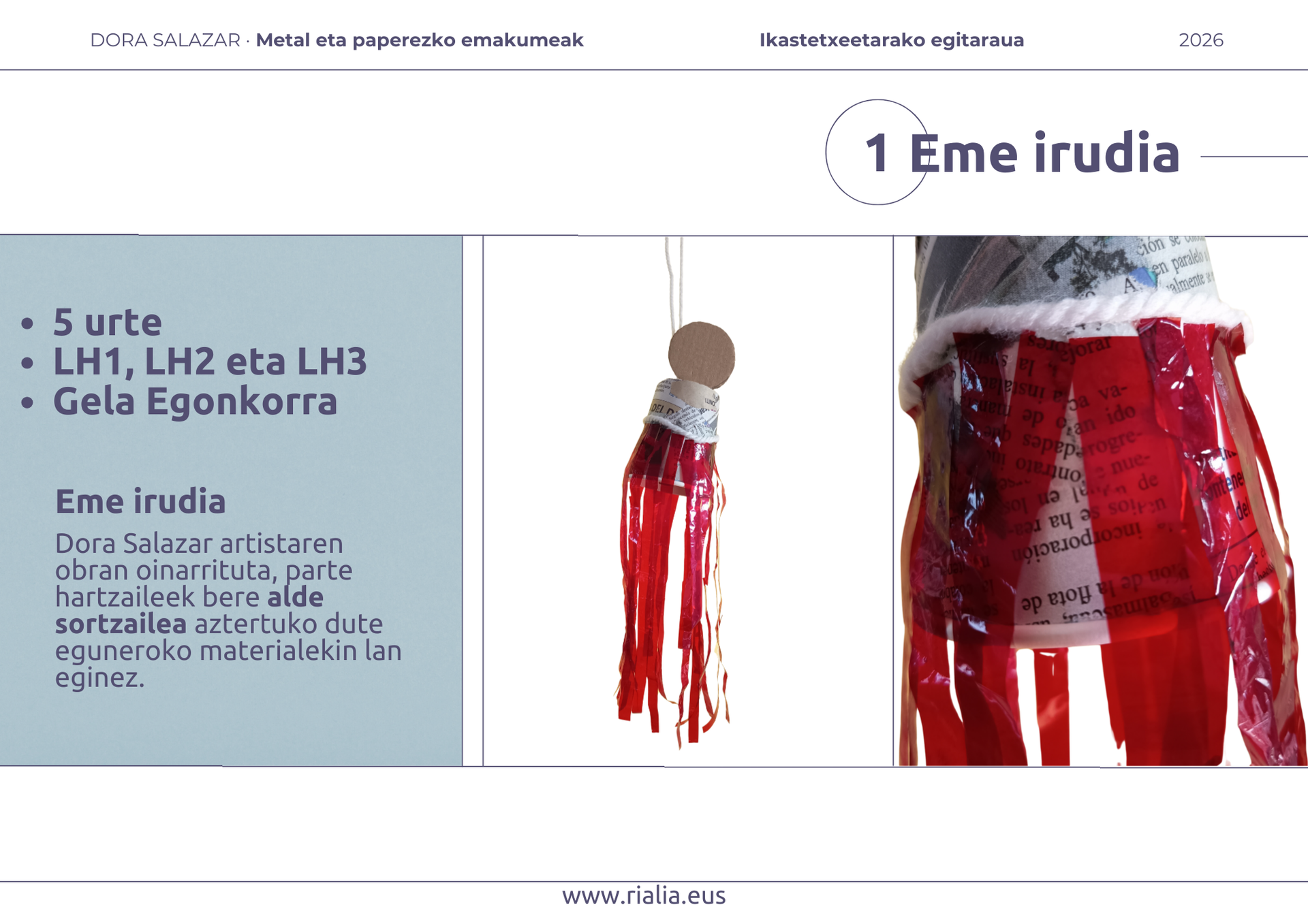 Ikastetxeetarako bisita – tailerrak. DORA SALAZAR. Metal eta paperezko emakumeak_4