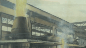 Uno de los dibujos de la exposición, en Rialia Industria Museoa