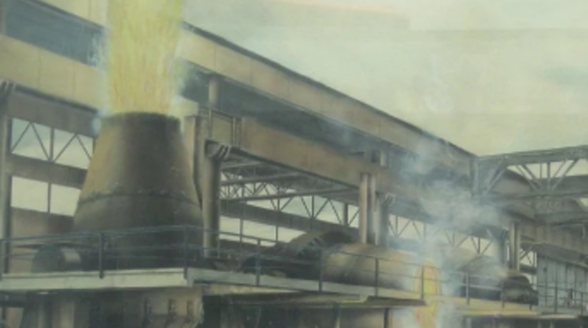 Uno de los dibujos de la exposición, en Rialia Industria Museoa